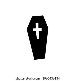 Silhouette of a coffin with a cross vector illustration on a white background, icon.