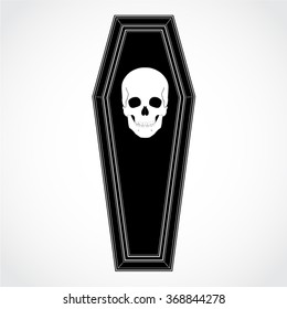 silhouette coffin with skull / vector illustration