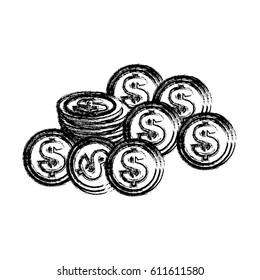 silhouette coins dolar currency, vector illustration design