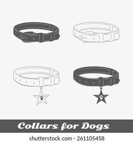 Silhouette collars for dogs. Isolated items. Vector illustration