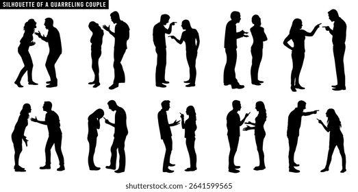 Silhouette collection of an angry and quarreling couple