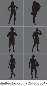 silhouette collection of beach people