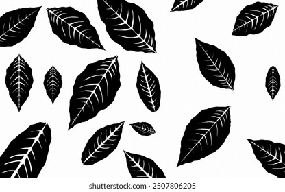 silhouette of a collection of black leaf songs on a white background