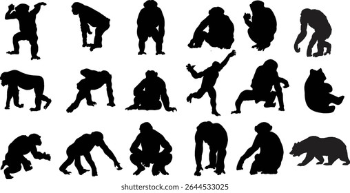 silhouette collection of chimpanzee vector 