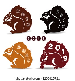 Silhouette collection of christmas squirrels, decoration for the new year 2019, vector