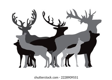 Silhouette of collection of deers on white background. Symbol of animal and nature. svg