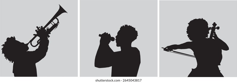 coleção de silhueta de músico diferente