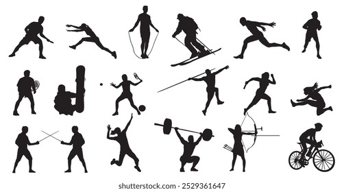 silhouette collection of different sports full isolated