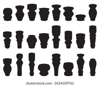 Uma coleção de silhuetas de diversas pernas de móveis, apresentando uma variedade de formas e estilos. Ideal para projetos de design, catálogos de móveis ou conceitos criativos.