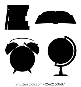 Silhouette Collection of Elementary School Appliances and Education Equipment