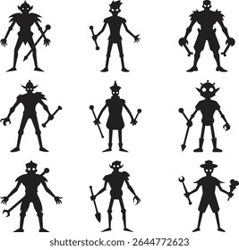 Silhouette Collection of Fantasy Creatures with Wands