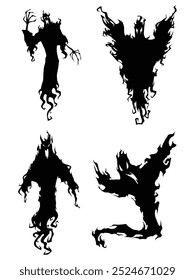 Silhouette collection of flying evil spirits in vector style, graphic resources depicting ghosts and fantasy themes