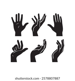 Silhouette Collection of Hands Showing Gestures Vector Illustration