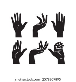 Silhouette Collection of Hands Showing Gestures Vector Illustration