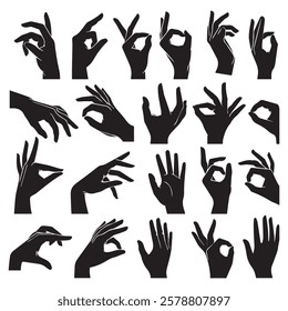 Silhouette Collection of Hands Showing Gestures Vector Illustration
