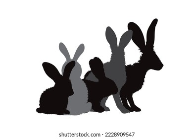 Silhouette of collection of hares on white background. Symbol of animal and nature. svg