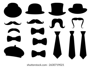 Silhouette collection of hats mustaches bow ties and ties