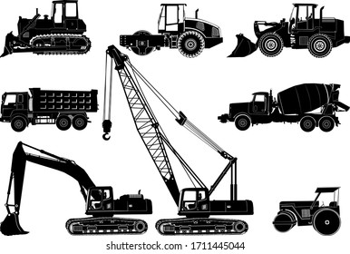 Silhouette of collection heavy vehicle for construction & building