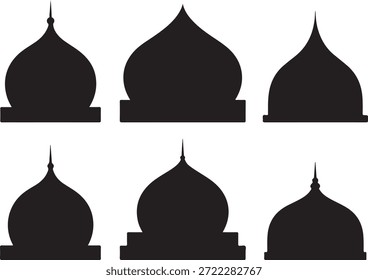 Silueta colección de cúpulas islámicas y Elementos arquitectónicos en blanco y negro