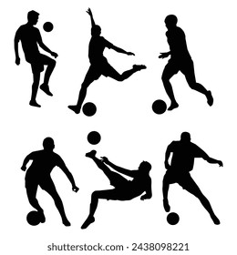 Silhouette collection of male soccer player kicking a ball.