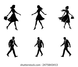  Silhouette Collection of Man and Woman Walking Briskly 