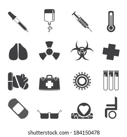 Silhouette collection of  medical themed icons and warning-signs - Vector Icon Set