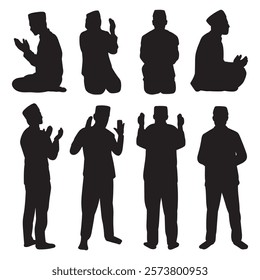 A silhouette collection if muslim men worshipping.