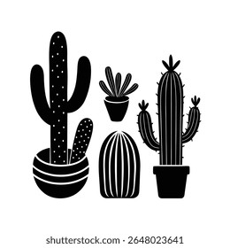 Coleção de Silhuetas de Cactus em Vaso