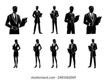 Silhouette Collection of Professionals Holding Clipboards