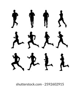 Silhouette Collection of Running and Jogging Figures in Various Poses	