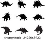 A silhouette collection of stegosaurus dinosaurs for artwork compositions