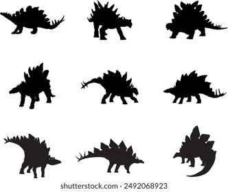 A silhouette collection of stegosaurus dinosaurs for artwork compositions