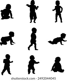 A silhouette collection of toddlers in a variety of positions