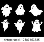 silhouette of a collection of white ghosts isolated on a black background.vector illustration of halloween ghosts