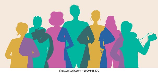 Silhouette of college students or schoolchildren. Flat vector stock illustration. Young people or teenagers. Learning concept. Modern teenagers, students as a team. Silhouette illustration - Shutterstock ID 1929845570