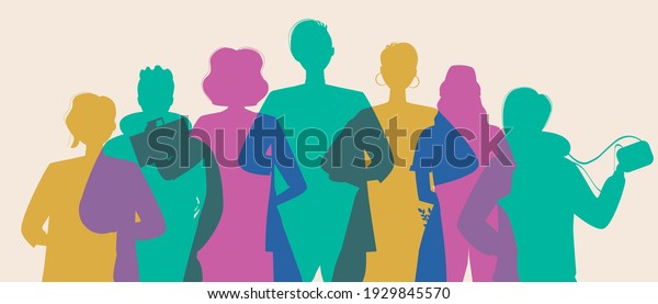 Silhouette of college students or\
schoolchildren. Flat vector stock illustration. Young people or\
teenagers. Learning concept. Modern teenagers, students as a team.\
Silhouette\
illustration