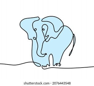 Silhouette of color abstract elephant as line drawing on white. Vector