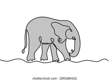 Silhouette of color abstract elephant as line drawing on white. Vector