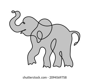 Silhouette of color abstract elephant as line drawing on white. Vector