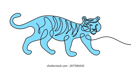 Silhouette of color abstract tiger as line drawing on white. Vector