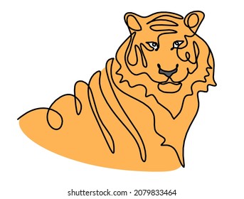 Silhouette of color abstract tiger as line drawing on white. Vector