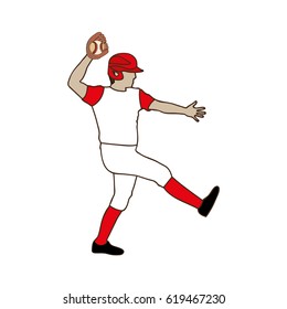 silhouette color with baseball pitcher vector illustration