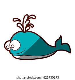 silhouette color blue of whale and water jet vector illustration