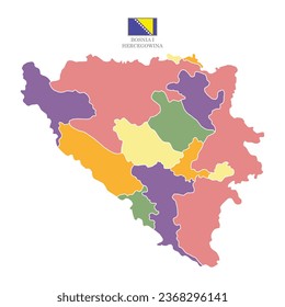 Silhouette and color Bosnia and Herzegovina vector map illustration high detailed with flag