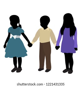 silhouette in color clothes, children play