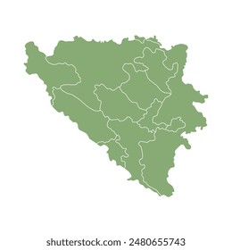 Silhouette and color green Bosnia and Herzegovina vector map illustration high detailed