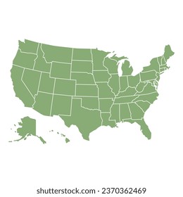 Silhouette and color green USA vector map illustration high detailed