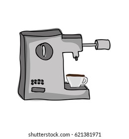 silhouette color hand drawn with coffee maker with porcelain cup in side view vector illustration