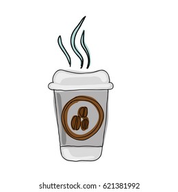 silhouette color hand drawn with disposable cup of coffee vector illustration
