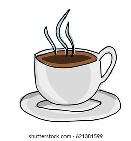 silhouette color hand drawn of hot coffee cup on dish vector illustration